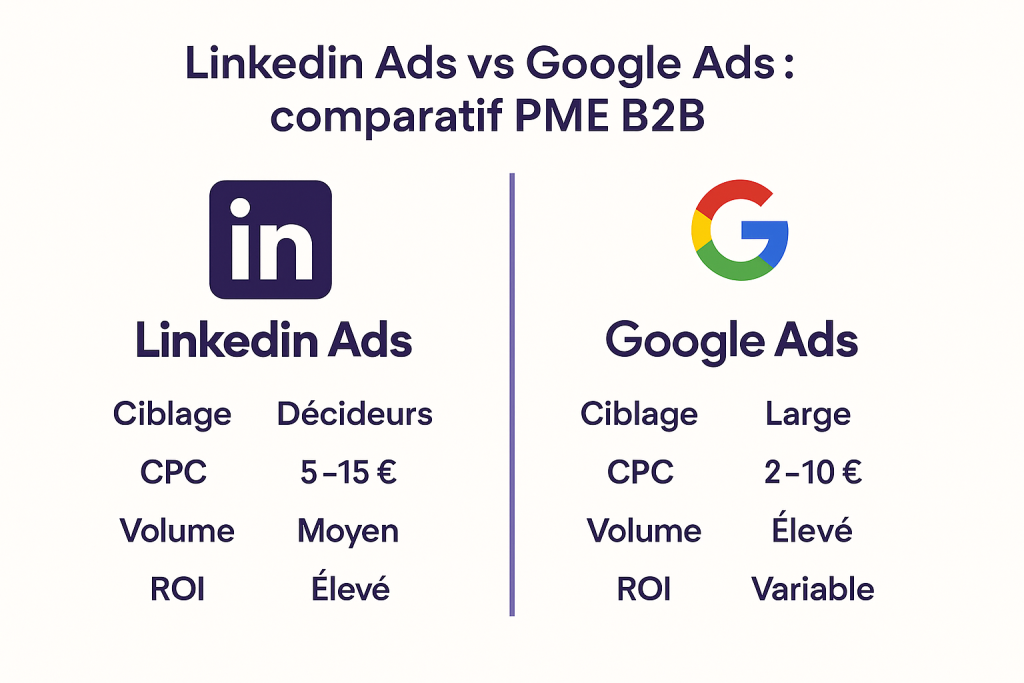 Comparatif LinkedIn Ads vs Google Ads PME B2B